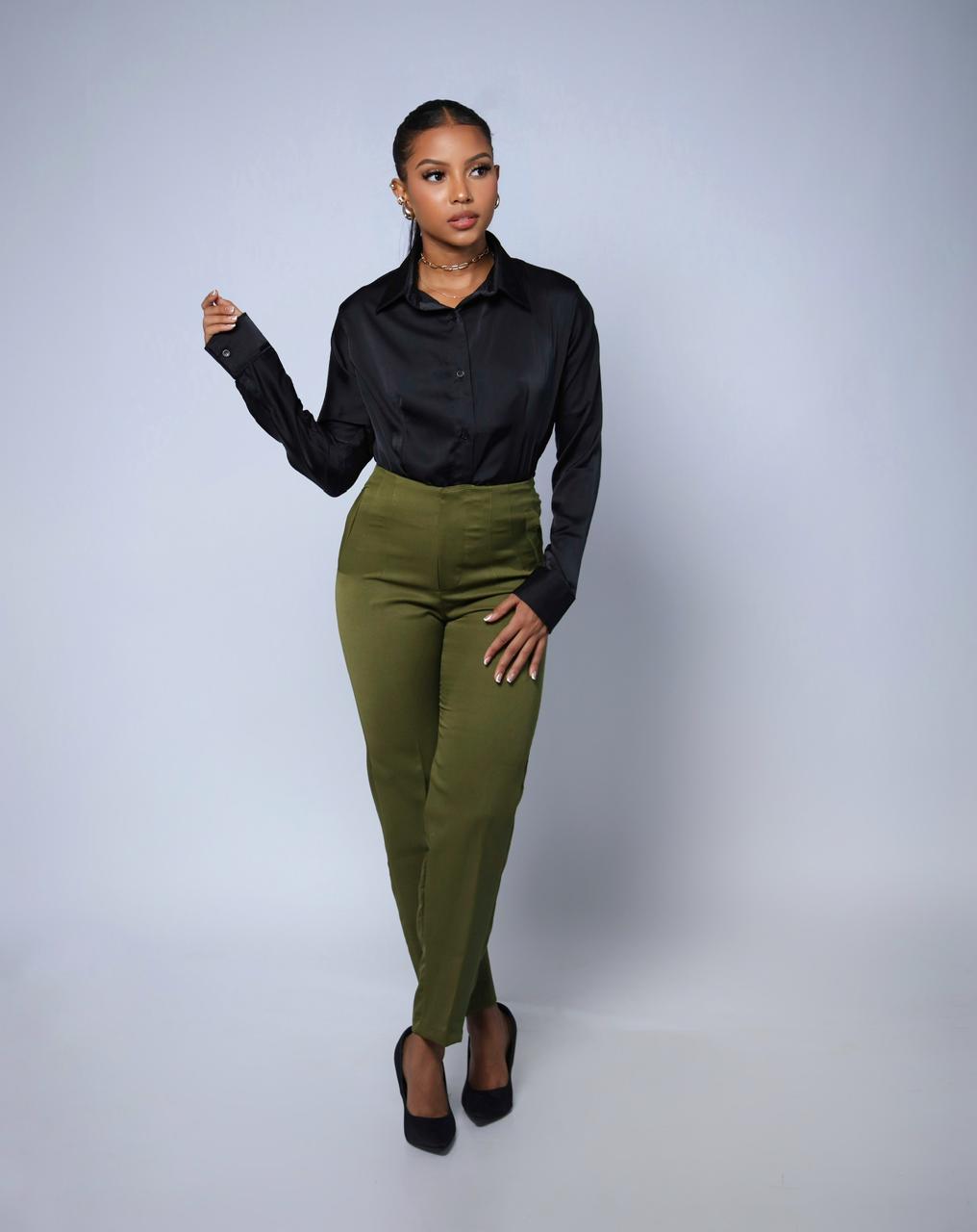 pantalones de pinzas verde olivo