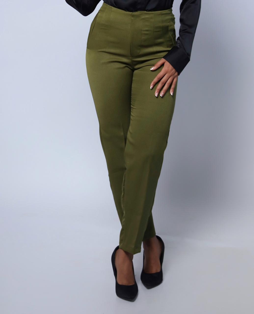 pantalones de pinzas verde olivo